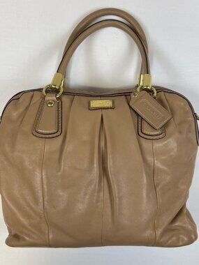 Coach Women Tan Beige Pleated Leather Madison Sophia Satchel Handbag F15339